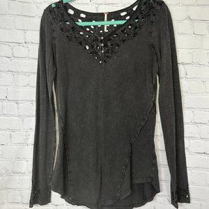 Free People Long Sleeve Shirt with Cut Out Detailing and Button Accents